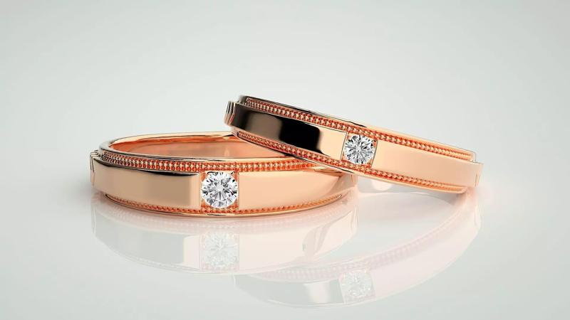 Solitaire Couple Band Ring 3dm stl render detail