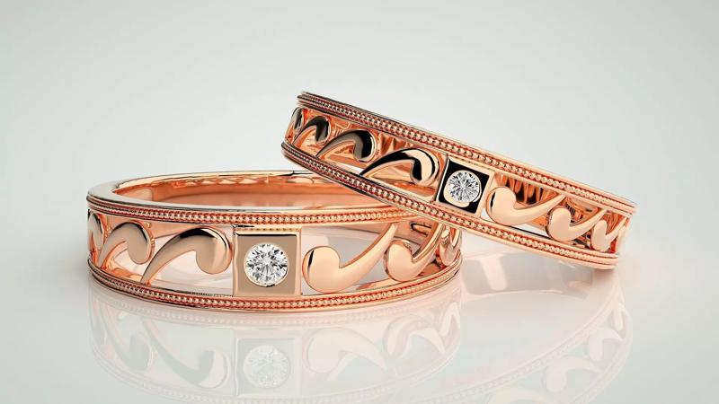 Solitaire Couple Band Ring 3dm stl render detail