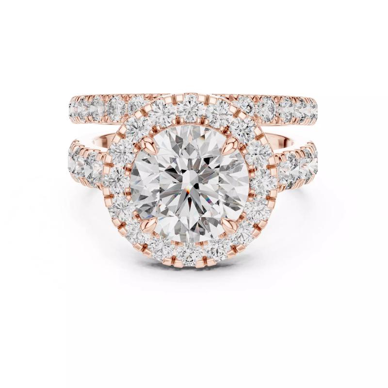 Round Cut Halo Pave Diamond Band Wedding Ring Set 3DM STL Video