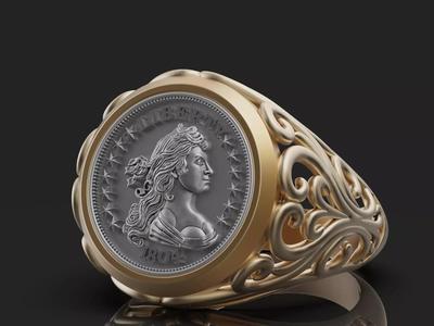 Draped Bust Dollar American coin  printable Ring