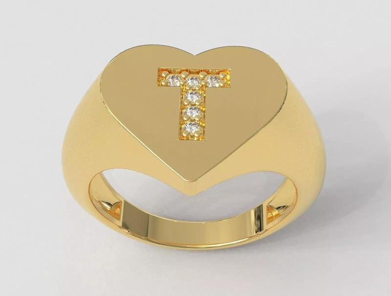 Heart Letter Ring - T