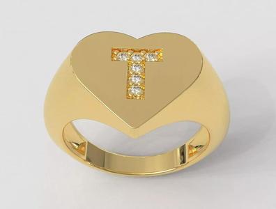 Heart Letter Ring - T