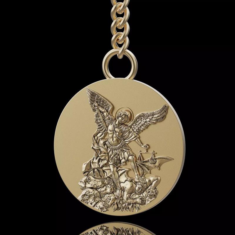 Saint Michele key holder  gold printable jewelry 3D model