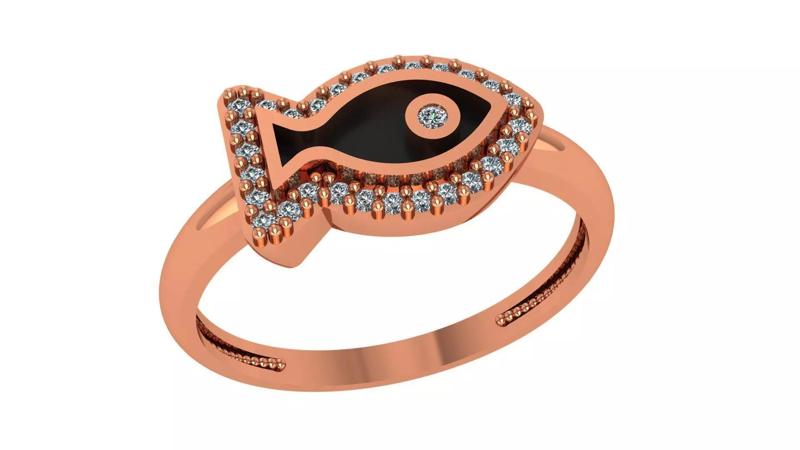 Fish Black Enamel Paint Ring