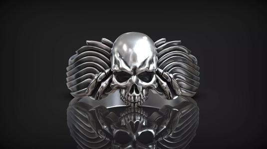 Gothic Skull Head Ring with Wings Jewelry Design