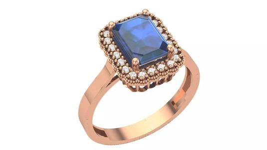 Halo Sapphire Gemstone Ring 3dm stl render details