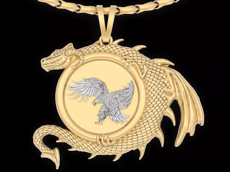 Eagle dragon pendant jewelry Gold silver necklace