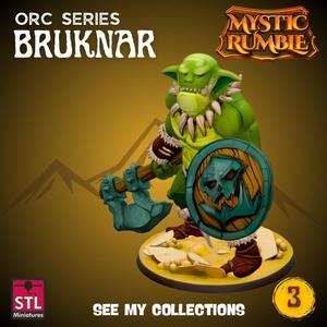 Mystic Rumble – Orc III STL File – Fantasy Orc Warrior with Axe and Shield – 3D Print Miniature with Base