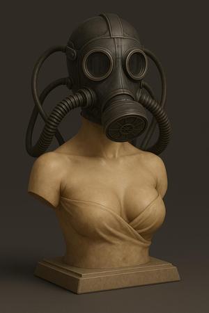 Post-Apocalyptic Gas Mask Woman Bust - 3D Printable Sculpture