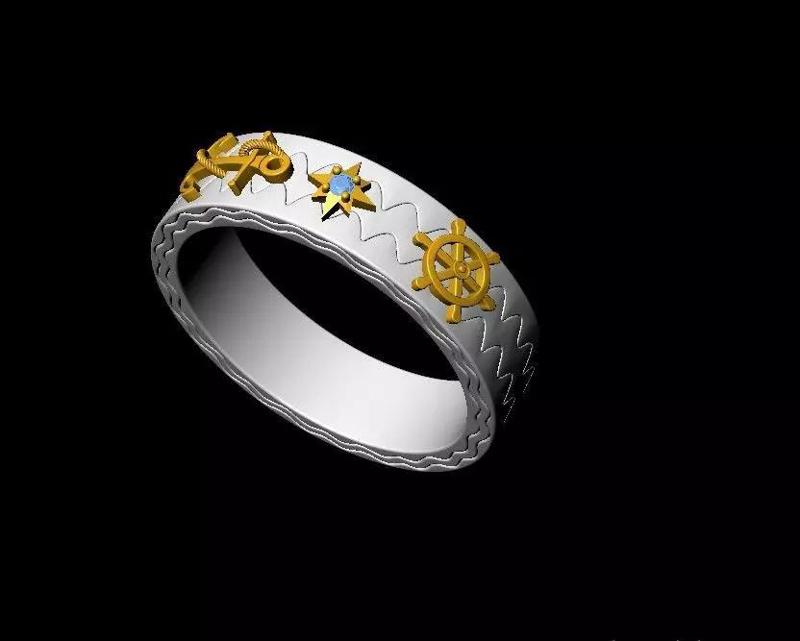 Men Diamond Ring with anchor-wheel design