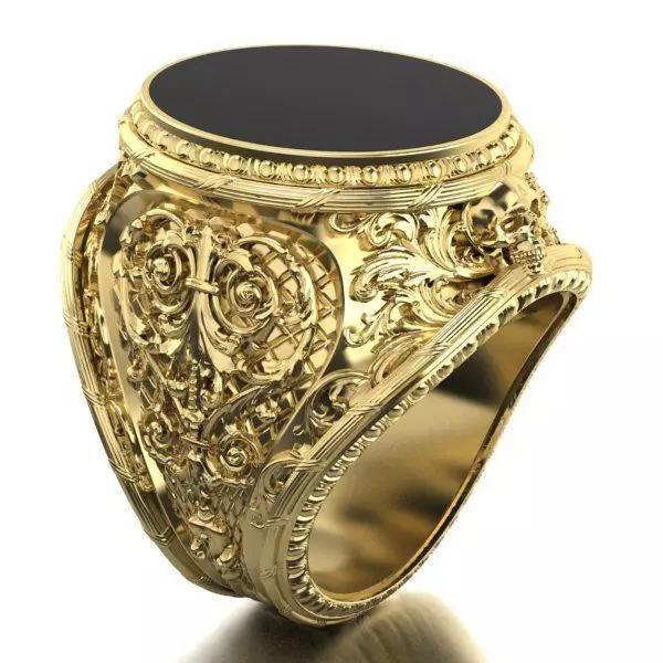 mens  ring with pattern and sculls