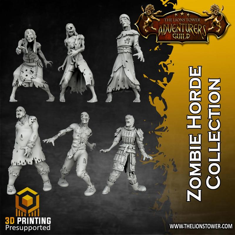 Zombie Horde Collection - Set of 6 (32mm scale, Pre-supported Miniatures)