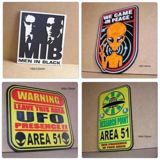 Alien in Peace, Area 51, Area 51 warning, Men in Black, set of 4 discounted designs