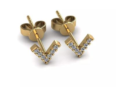 Earrings letter v diamond stud in gold