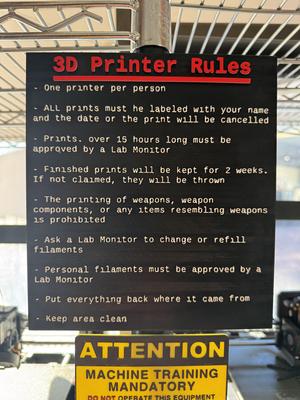 University Lab Rules for 3D printers