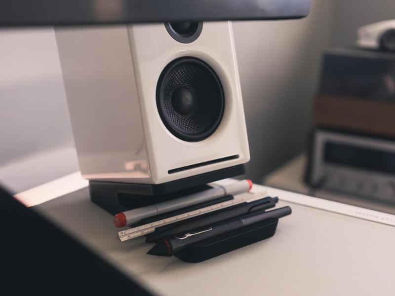 Audioengine A2+ speaker risers and desk organizer