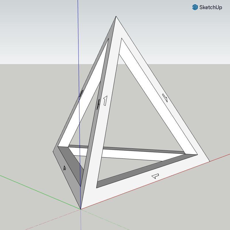 Tetrahedron model. Pyramid of triangular base. 4 faces snap together with magnets.