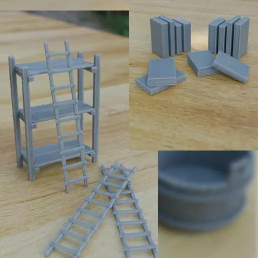 ITEMS BOOK SHELF  CERAMICS FOR DIORAMA TABLETOP 1-35
