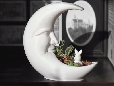 Crescent Moon Planter with rabbit