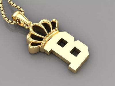 B Crown Letter Initial Pendant in 10kt Yellow Gold Cad Design
