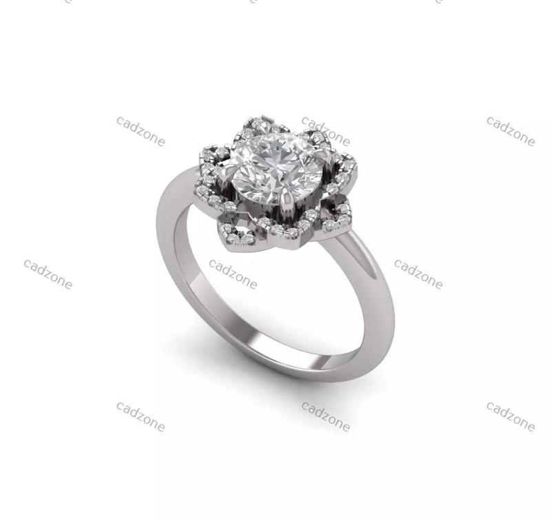 Elegant Flower Halo Engagement Ring 3D Model