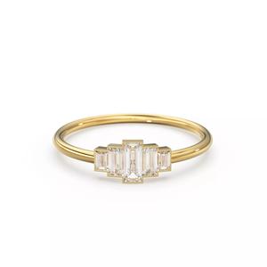 Step Cut Baguette Diamond Engagement Milgrain Ring Wedding Band