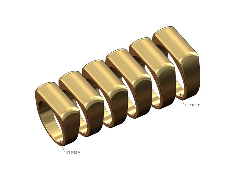 Rectangular domed signet ring US sizes 6to11 3D print model
