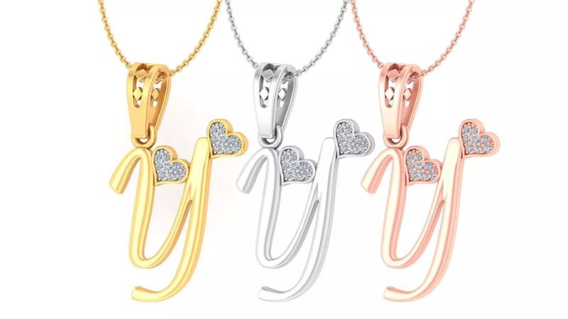 Alphabet - Y Diamond Charms Pendant 3dm stl render Detail