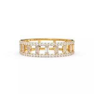 Double Row Micro Pave Baguette Diamond Ring Wedding Band