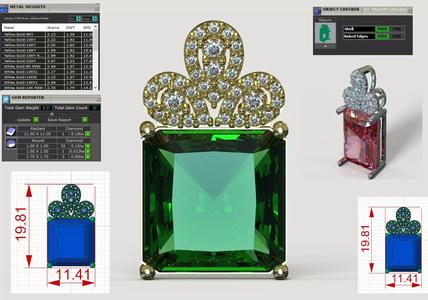Emerald Square with Diamond Crown stl 3dm pendant jp0355