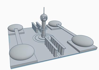 Futuristic and minimal city miniature with a skyscraper