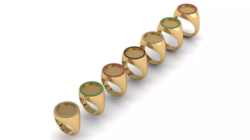 Signet Ring Round 16 mm with Diamonds