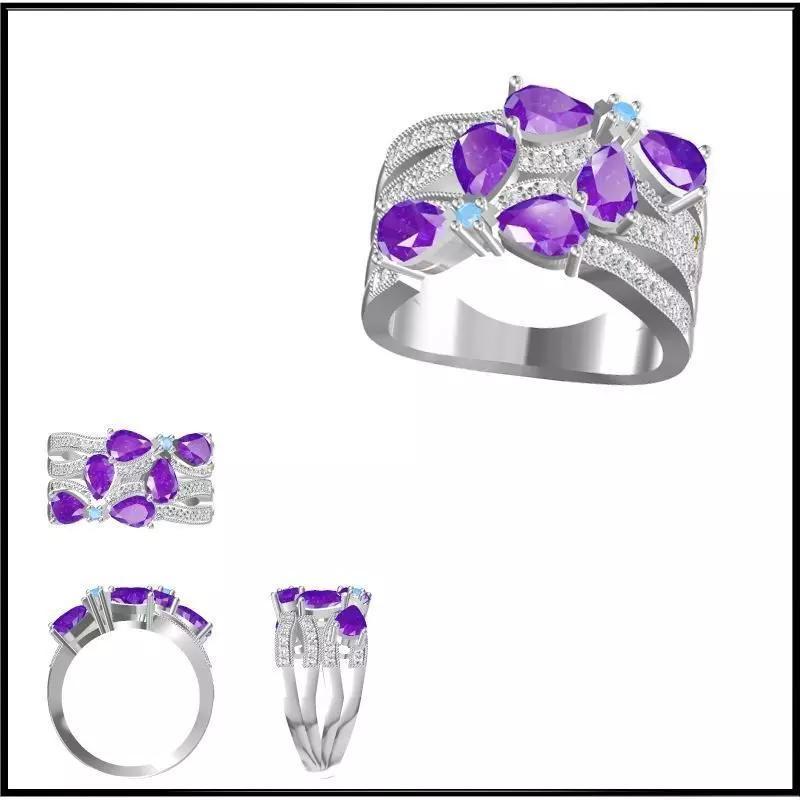 JCD Format Unique color stone rings cad color stone ring design