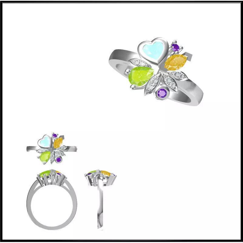 JCD Format Unique color stone rings jewelry cad