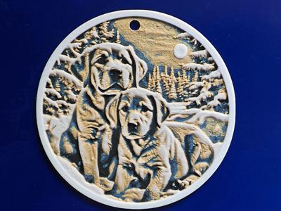 Lovley Puppies V1 Christmas Ornament in 4 colors.