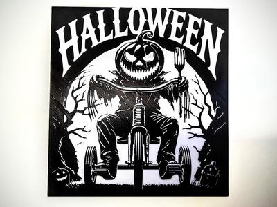 Tricycle Rider Pumpkin Halloween Wall Art