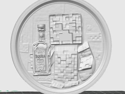 Minecraft Creeper Sculpture with Tequila bottle
