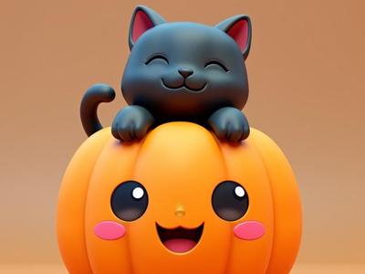 Tiny Halloween Pumpkin with Peekaboo Cat