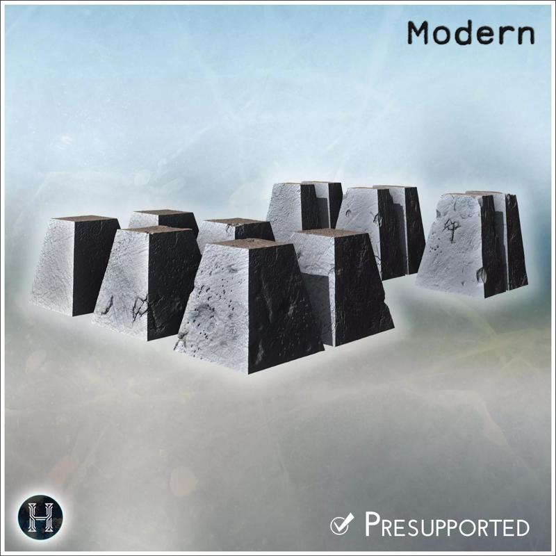 Set of 22 concrete dragon teeth for defensive fortifications hig