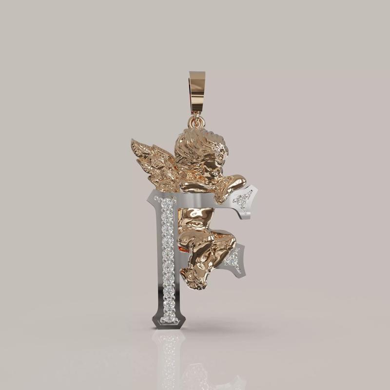 Angel Letter F 3D Model for Jewelry Design Printable Model
