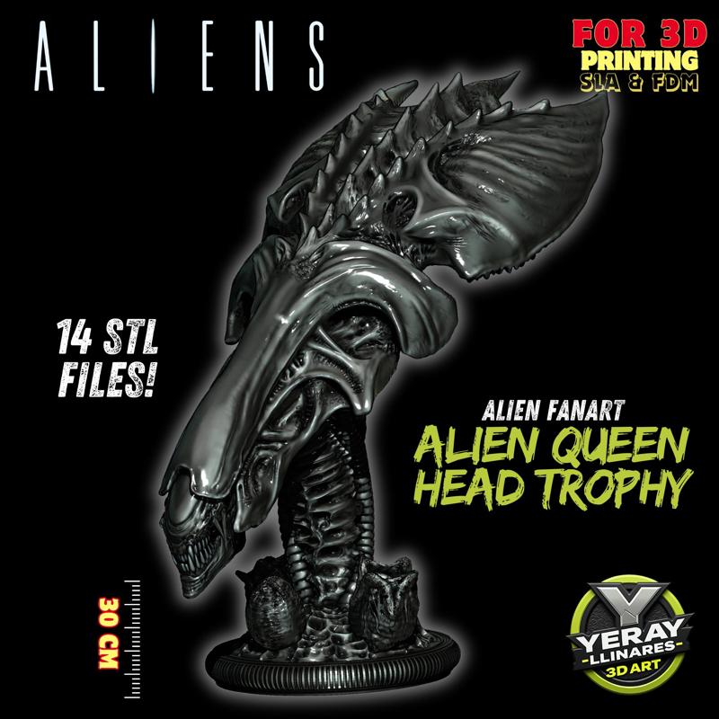 Alien Queen Trophy Head - High Definition 3D Sculpture for FDM and SLA Printing