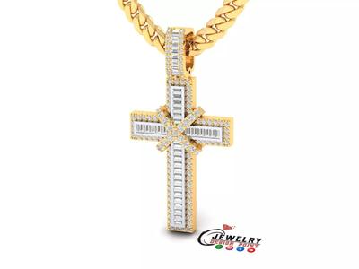 Custom Cross Baguettes Diamond Pendant - Crucifixion Cross