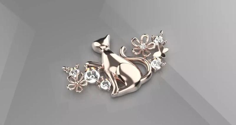 jewelry cat flower Pendant gold 3d model