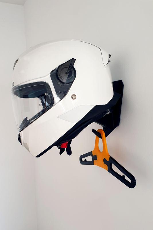 MOTORCYCLE HELMET HOLDER WITH HANGER FOR FOR EQUIPMENT AND SECRET STORE COMPARTMENT V2
