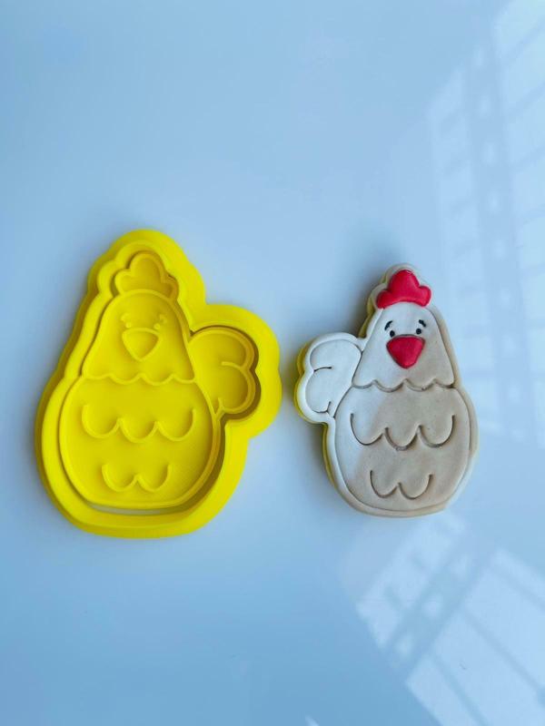 Hen, Checkin Cookie, Fondant, Clay cutter with stamp