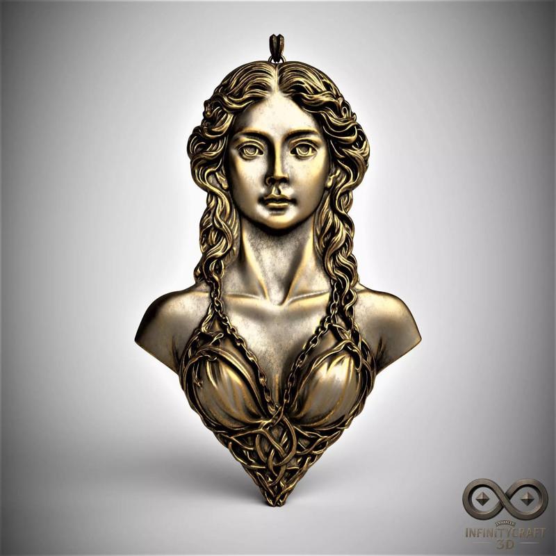 Mystic Goddess Pendant   Fantasy Jewelry for 3D Print or CNC