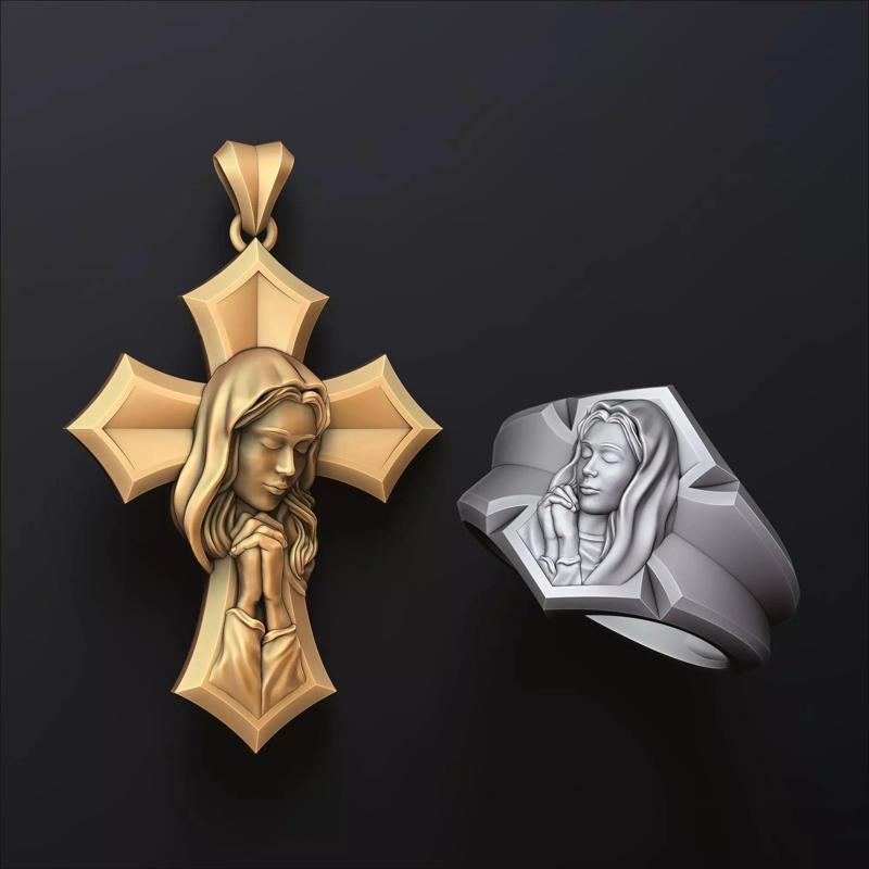 Praying Holy Mary Ring Pendant Set