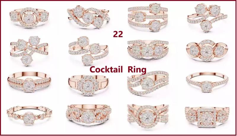 22 Diamond Cocktail Rings 3dm stl renders animation videos  3D Model Collection