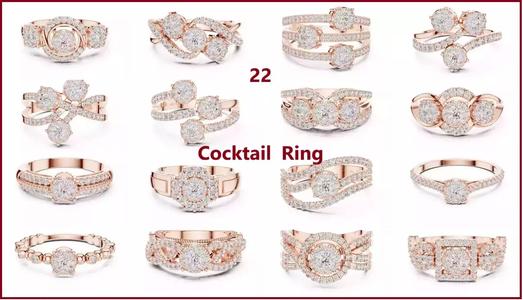 22 Diamond Cocktail Rings 3dm stl renders animation videos  3D Model Collection