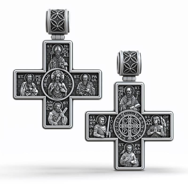 Crux Guardianum Saints Christian Catholic Double Sided Cross